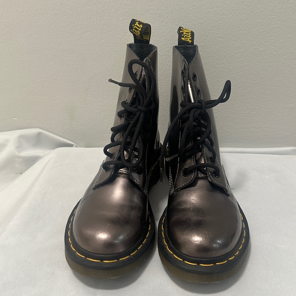 Used Doc Martens 1460 Pascal Pewter Metallic Leather Boots US5 UK3 Koram Flash - Picture 3 of 10